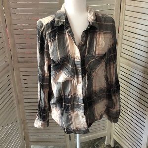 Pink & Navy Plaid Long Sleeved Button Down Shirt